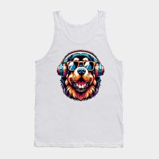 Tibetan Mastiff Smiling DJ in Vibrant Japanese Art Tank Top